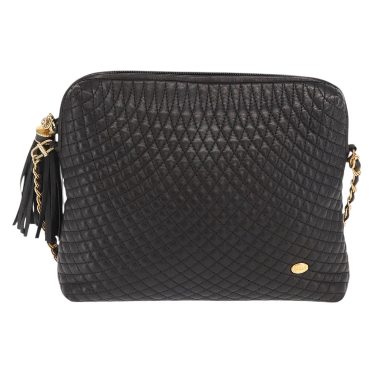 BALLY Chain Shoulder Bag Leather Black Gold Auth 171355