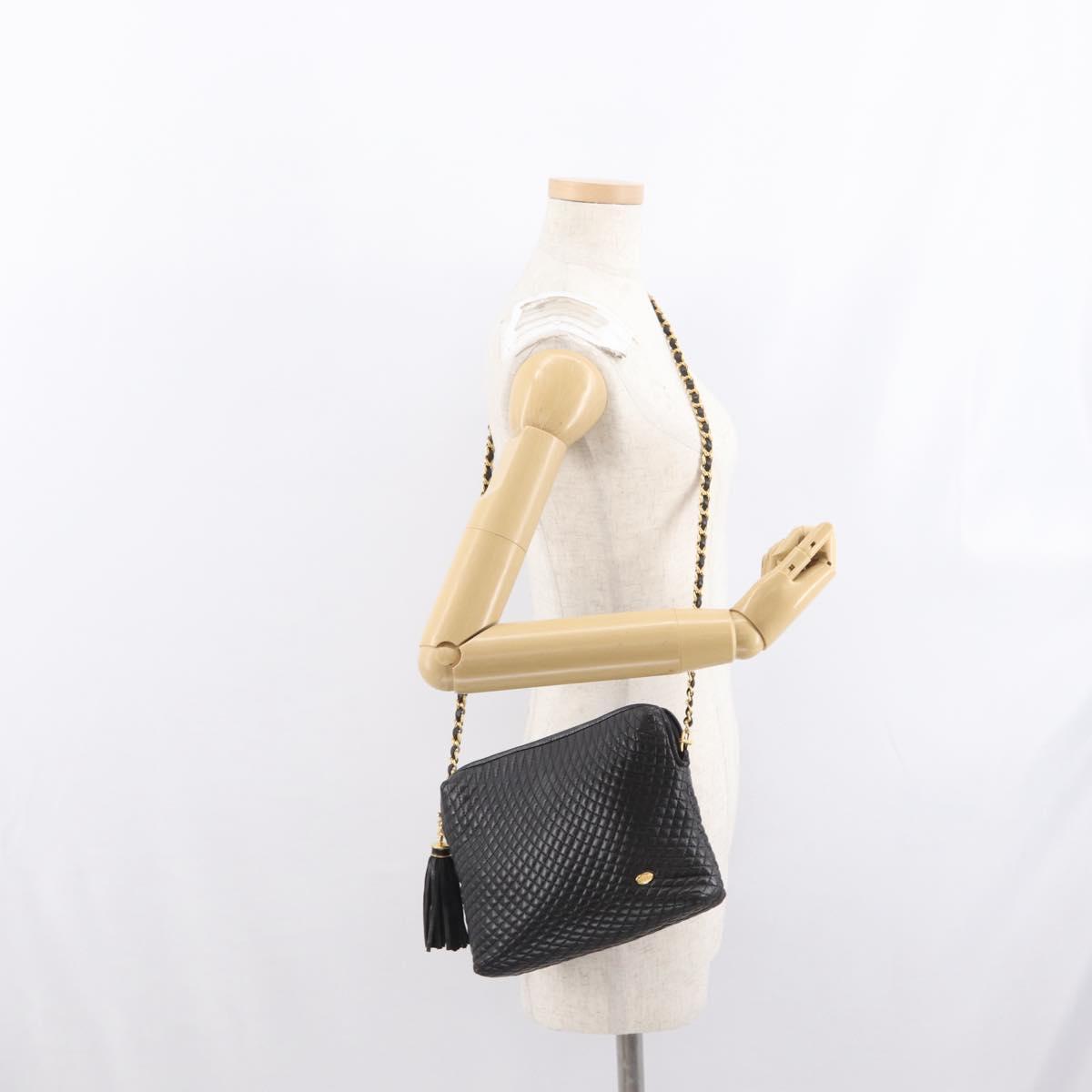 BALLY Chain Shoulder Bag Leather Black Gold Auth 171355