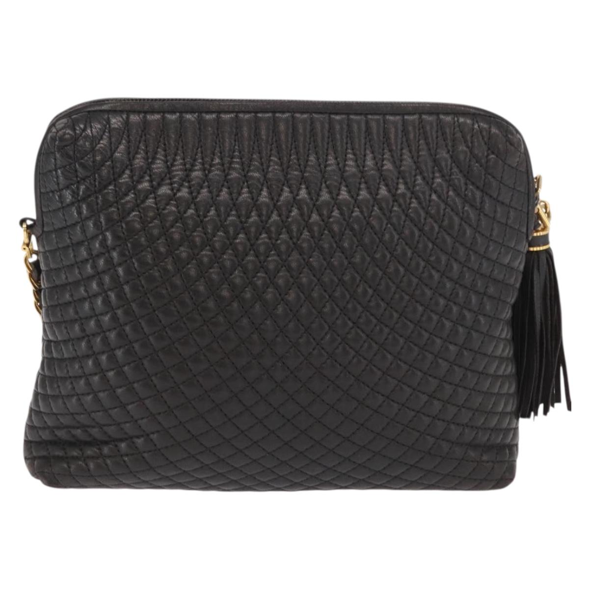 BALLY Chain Shoulder Bag Leather Black Gold Auth 171355