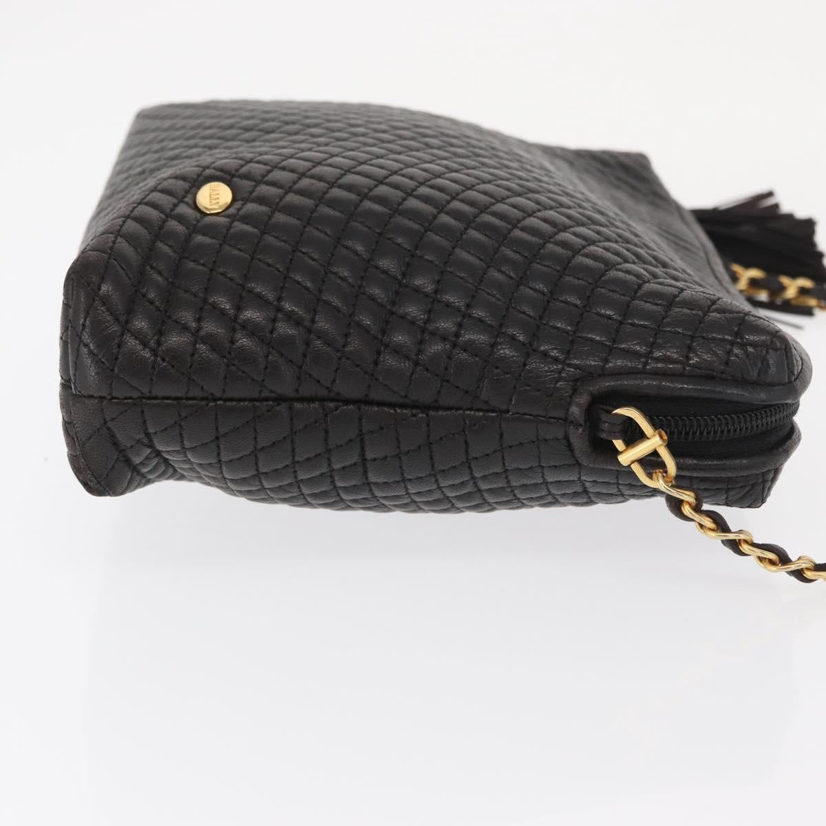 BALLY Chain Shoulder Bag Leather Black Gold Auth 171355