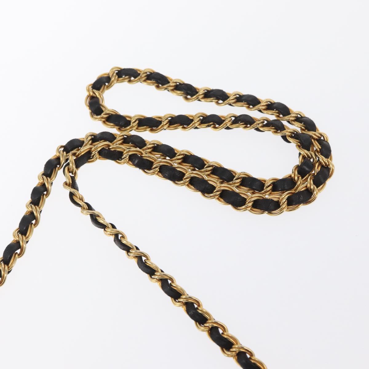 BALLY Chain Shoulder Bag Leather Black Gold Auth 171355