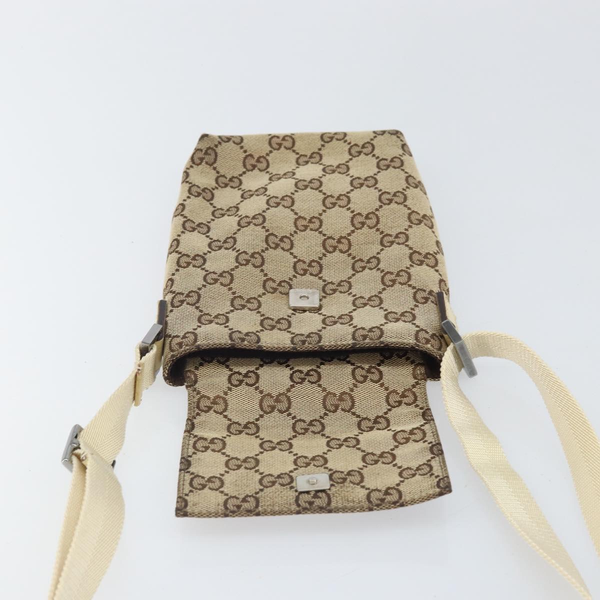 GUCCI GG Canvas Shoulder Bag Beige Silver 145865 Auth 171368