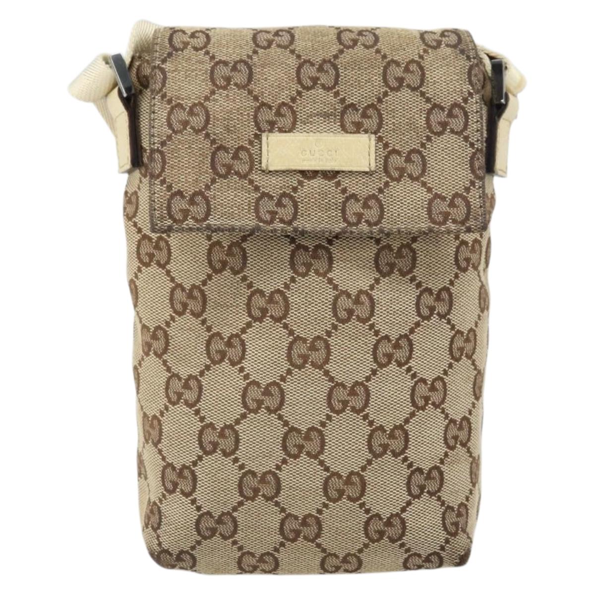 GUCCI GG Canvas Shoulder Bag Beige Silver 145865 Auth 171368