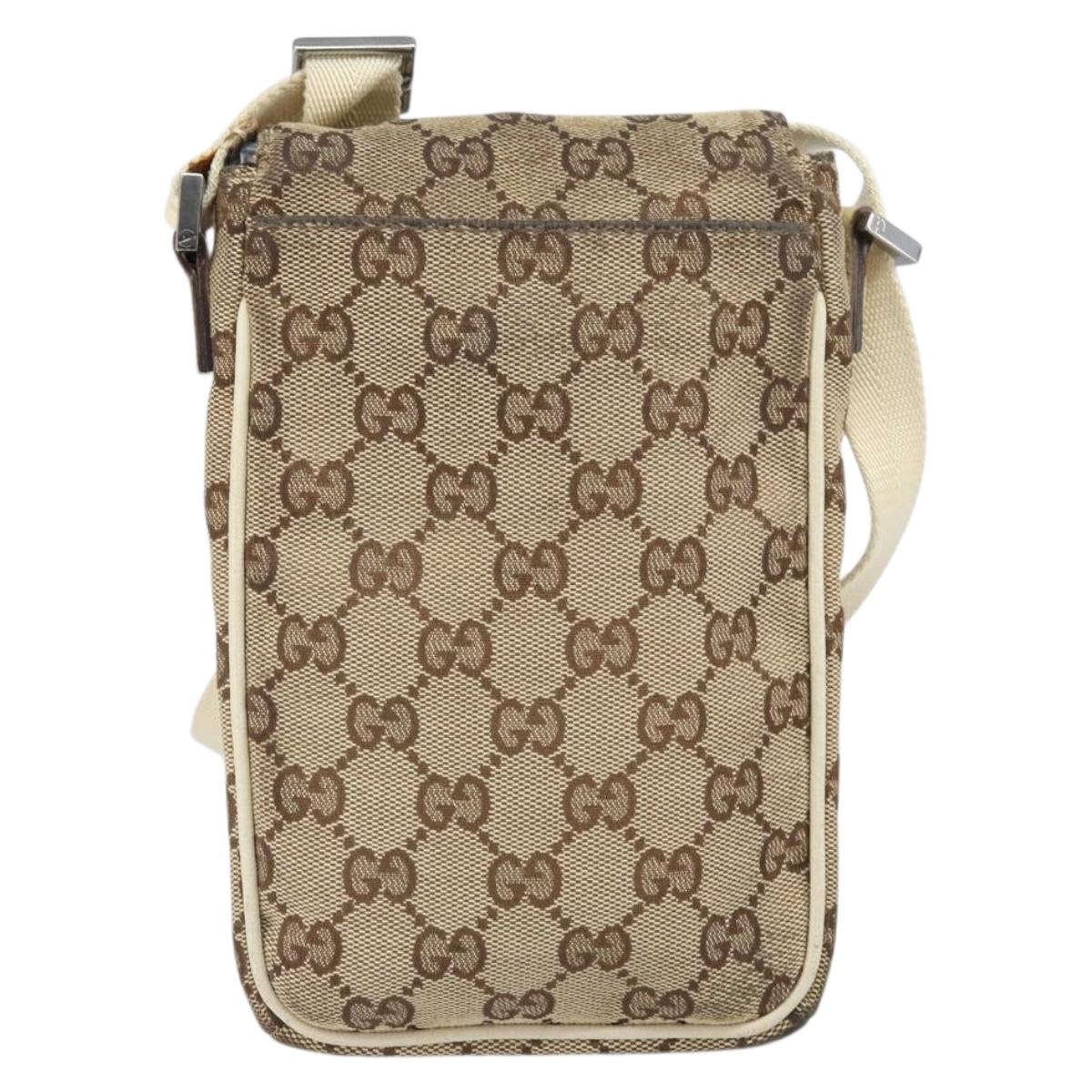 GUCCI GG Canvas Shoulder Bag Beige Silver 145865 Auth 171368