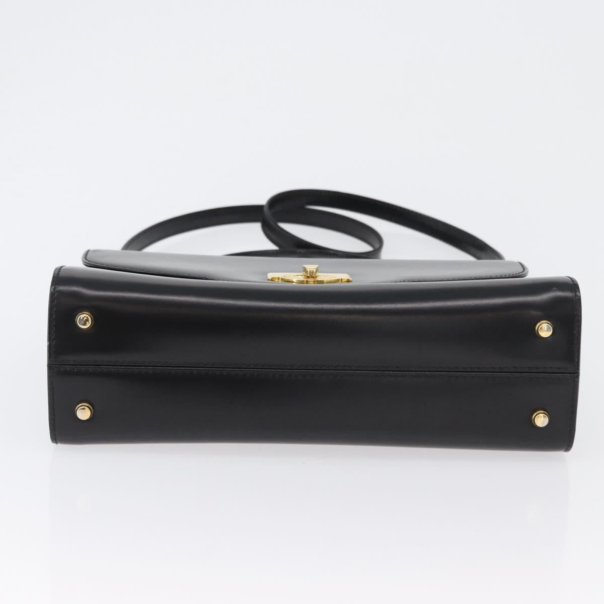 BALLY Hand Bag Leather 2way Black Gold Auth 171380