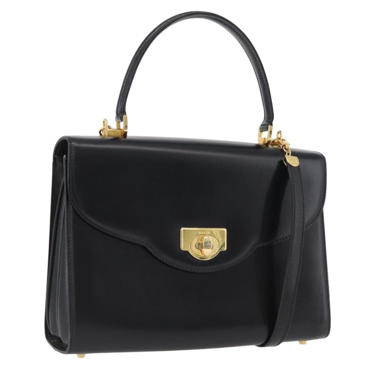 BALLY Hand Bag Leather 2way Black Gold Auth 171380
