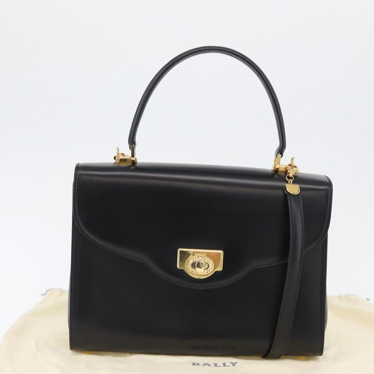 BALLY Hand Bag Leather 2way Black Gold Auth 171380