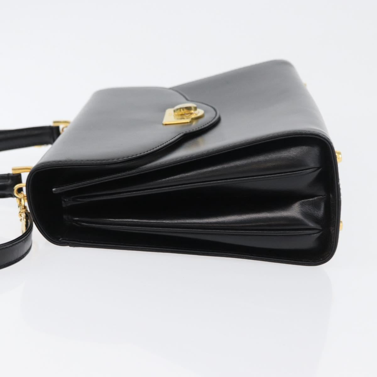BALLY Hand Bag Leather 2way Black Gold Auth 171380