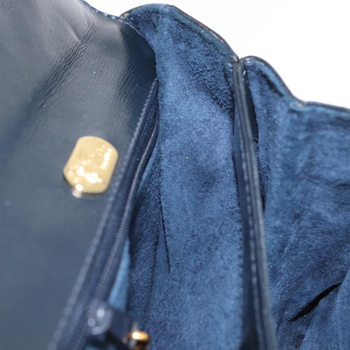 GUCCI Hand Bag Leather Navy Gold 000 056 0017 Auth 171384