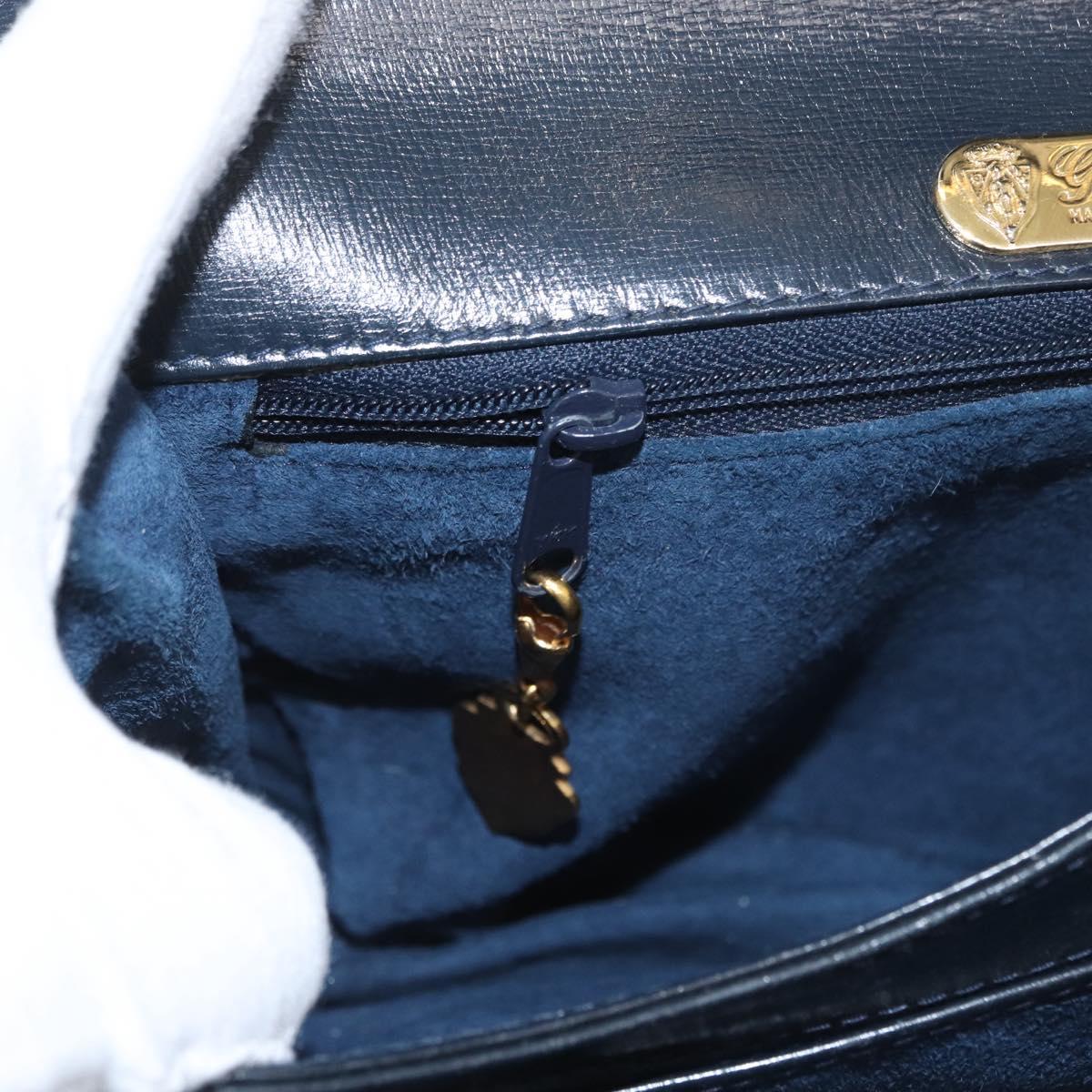 GUCCI Hand Bag Leather Navy Gold 000 056 0017 Auth 171384