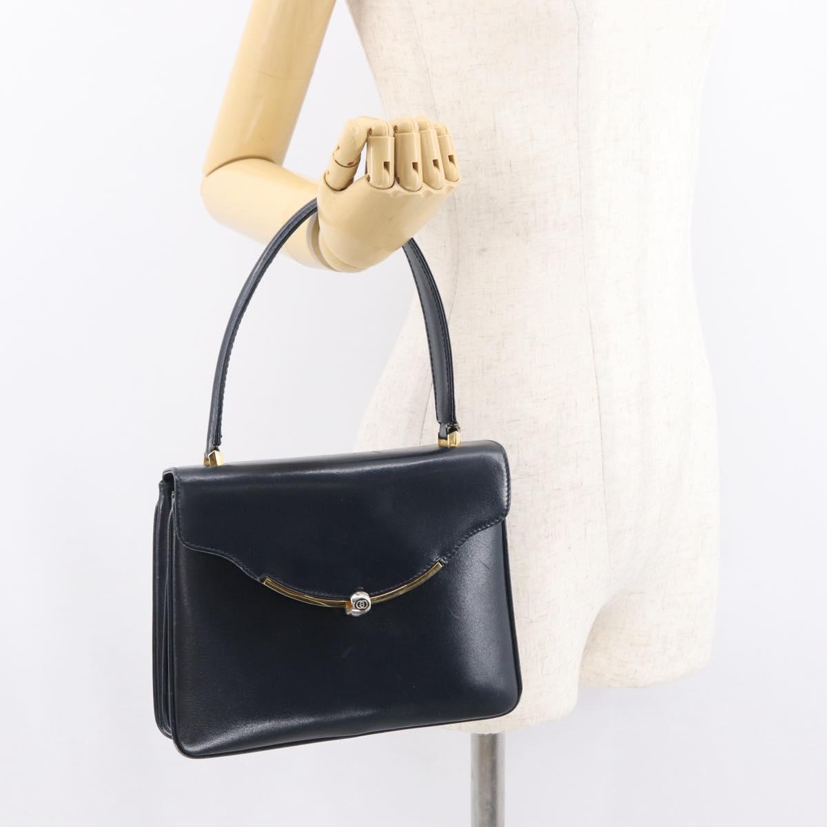 GUCCI Hand Bag Leather Navy Gold 000 056 0017 Auth 171384