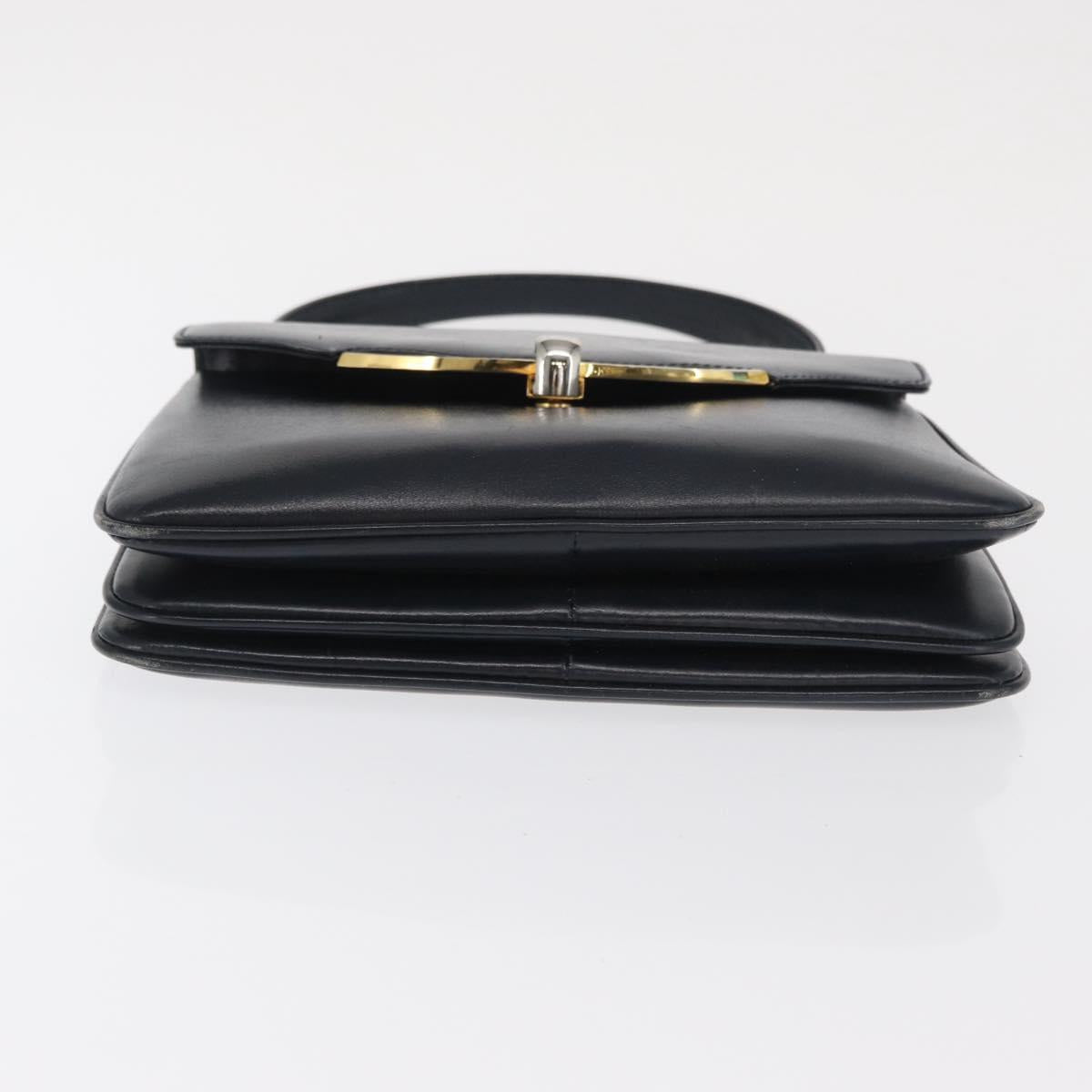 GUCCI Hand Bag Leather Navy Gold 000 056 0017 Auth 171384