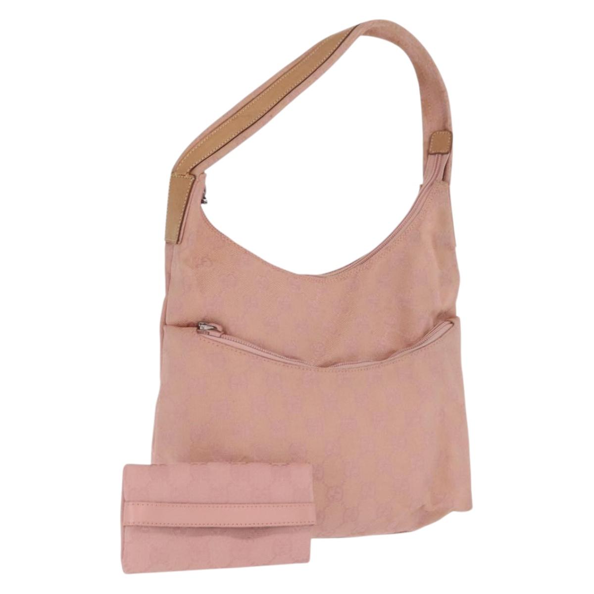 GUCCI GG Canvas Shoulder Bag Pink Silver 001 3386 Auth 171393