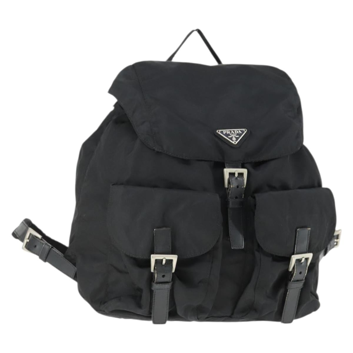 PRADA Backpack Nylon Black Silver Auth 171402