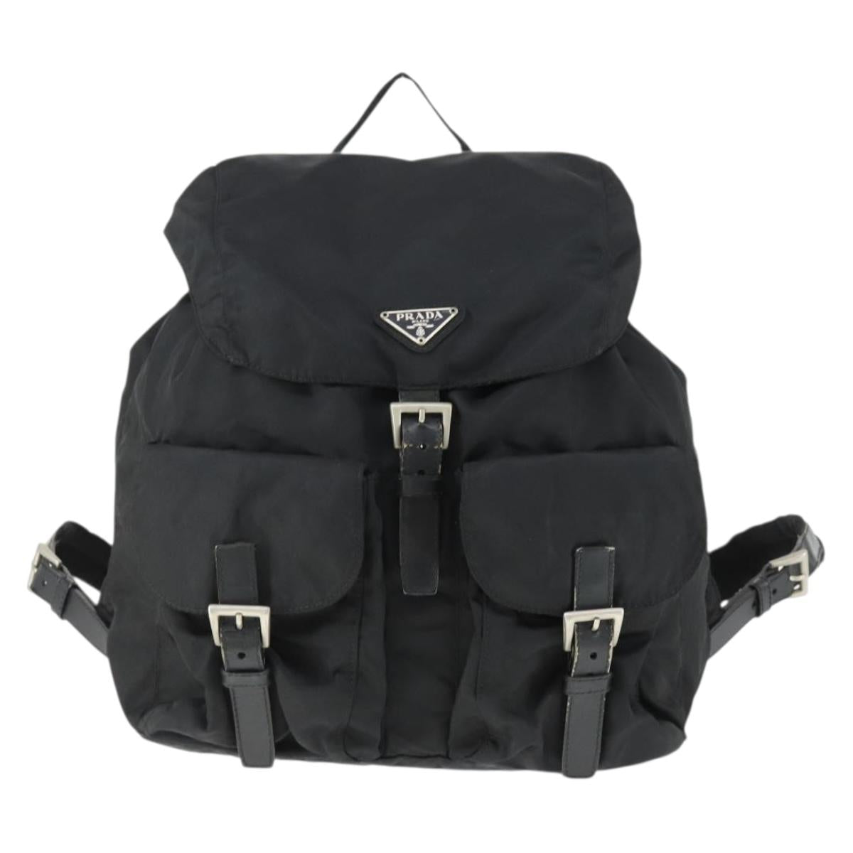 PRADA Backpack Nylon Black Silver Auth 171402