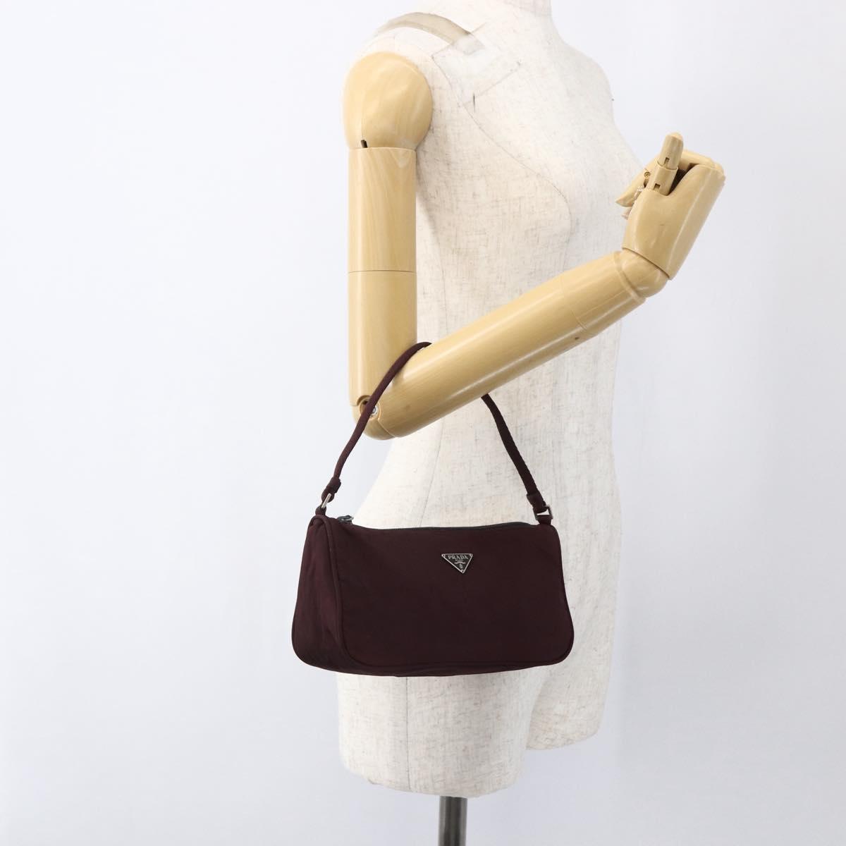 PRADA Accessory Pouch Nylon Bordeaux Silver Auth 171406