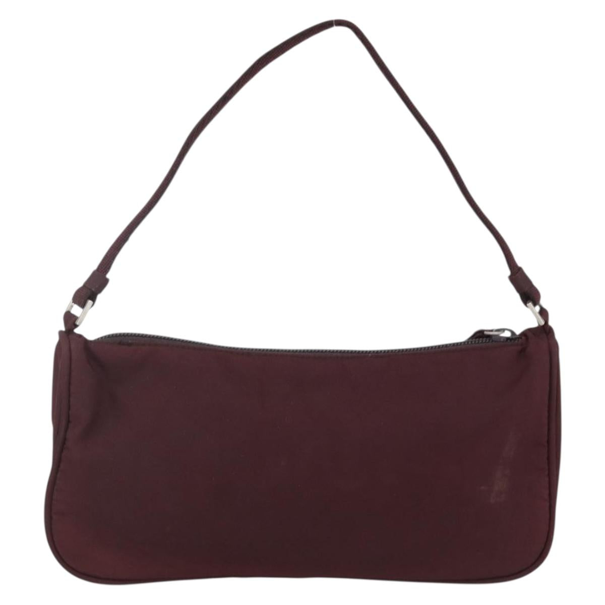 PRADA Accessory Pouch Nylon Bordeaux Silver Auth 171406