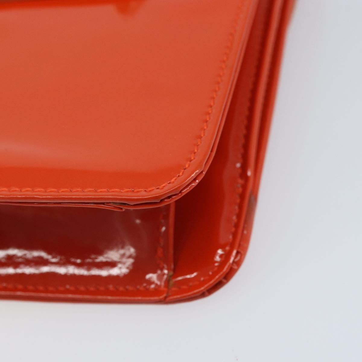 GUCCI Shoulder Bag Patent leather Orange Silver Auth 171407