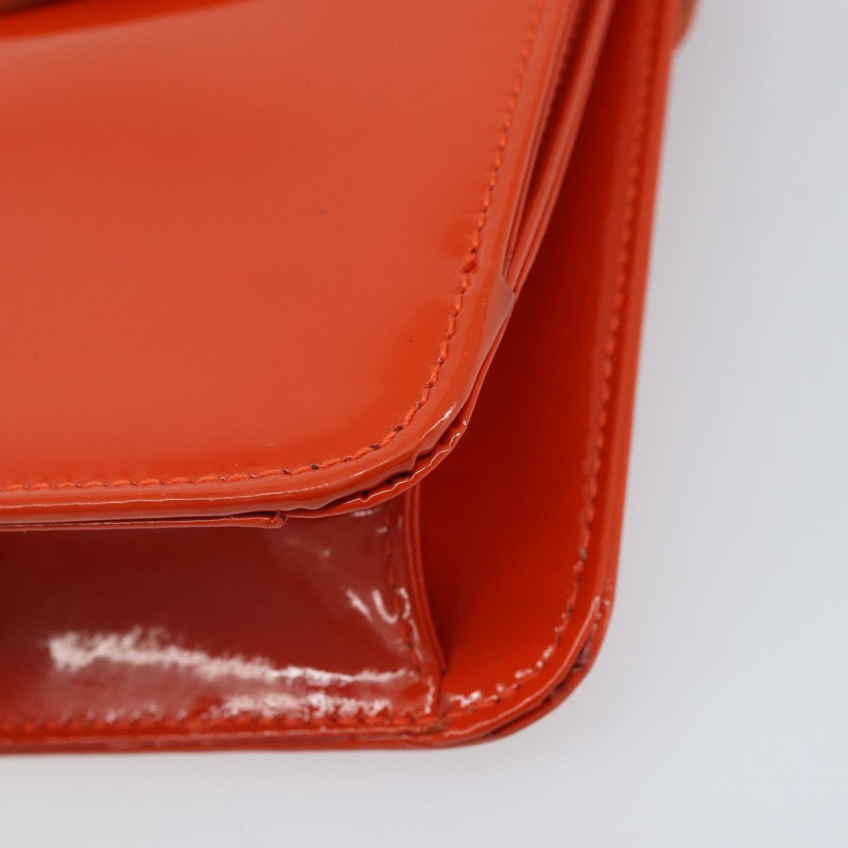 GUCCI Shoulder Bag Patent leather Orange Silver Auth 171407