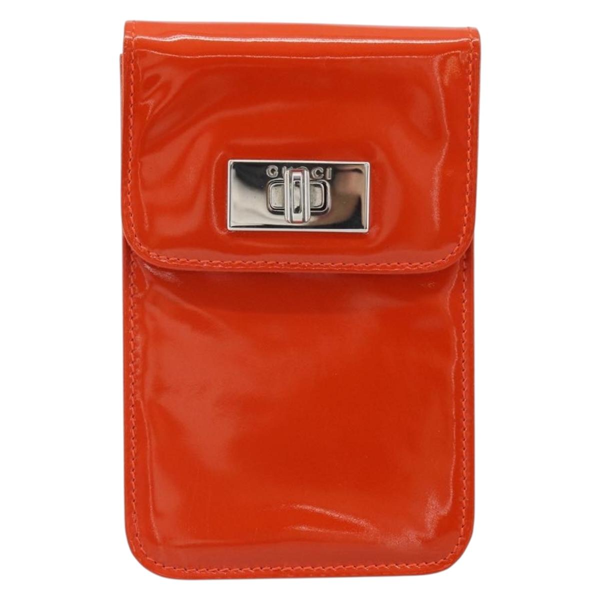 GUCCI Shoulder Bag Patent leather Orange Silver Auth 171407