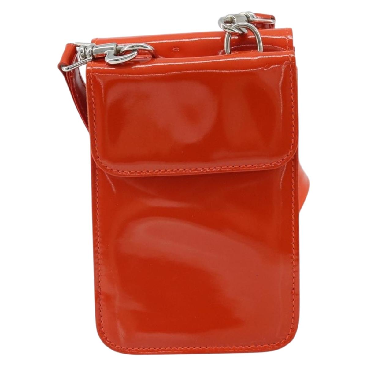 GUCCI Shoulder Bag Patent leather Orange Silver Auth 171407