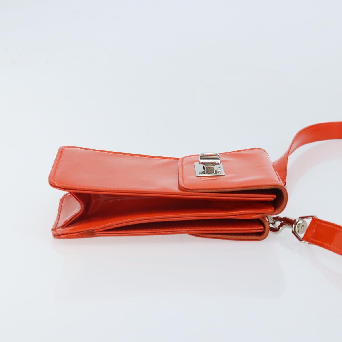 GUCCI Shoulder Bag Patent leather Orange Silver Auth 171407