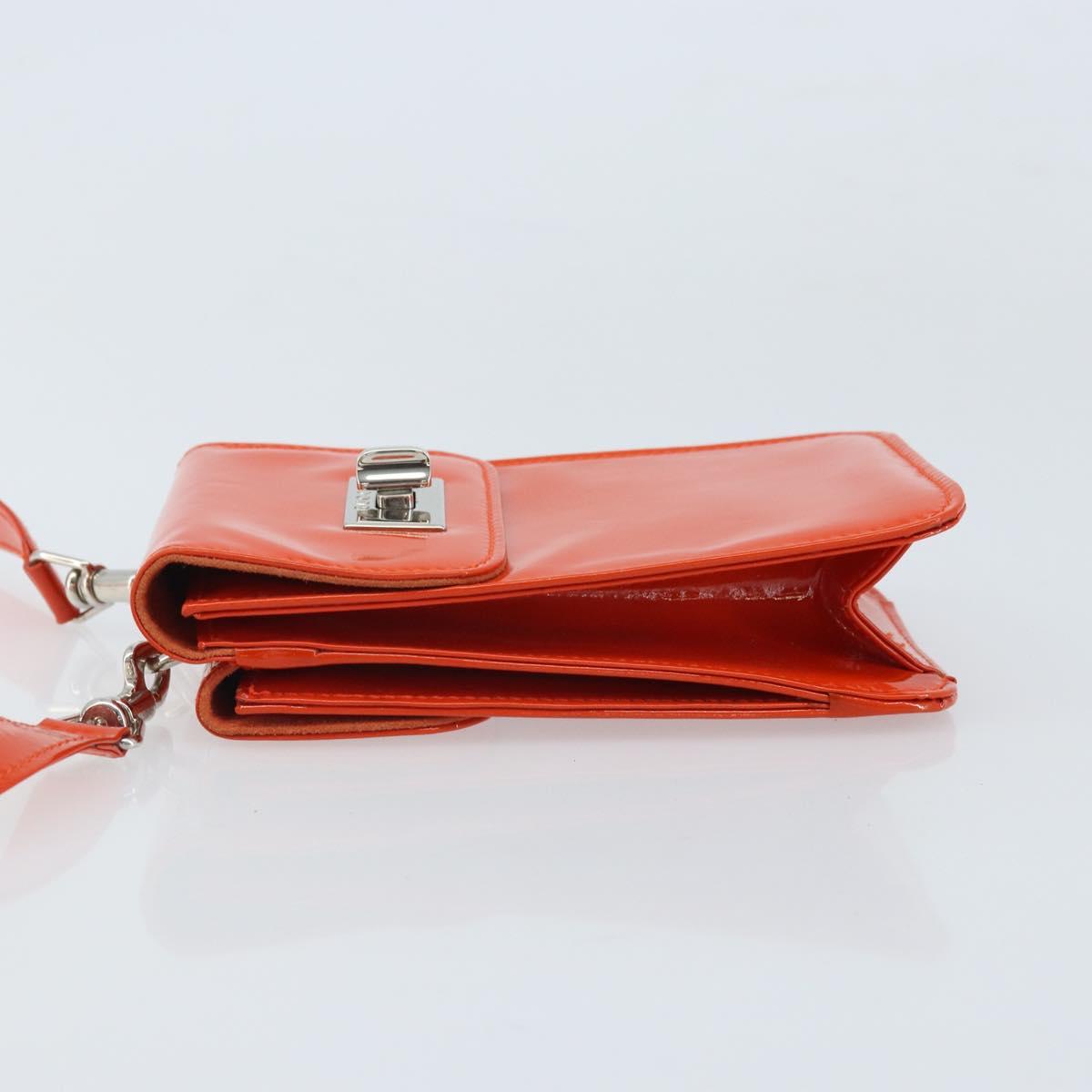 GUCCI Shoulder Bag Patent leather Orange Silver Auth 171407