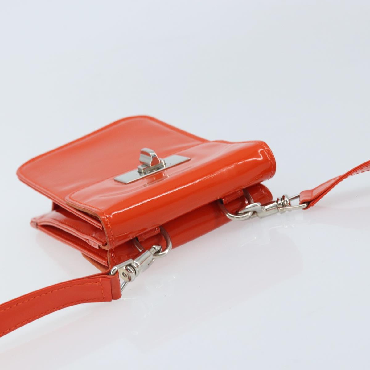 GUCCI Shoulder Bag Patent leather Orange Silver Auth 171407