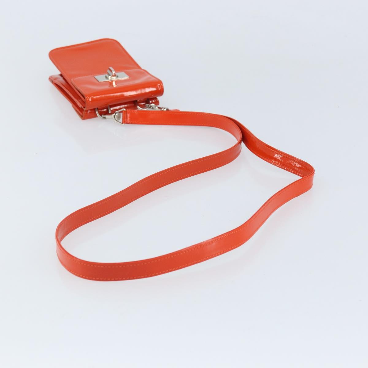 GUCCI Shoulder Bag Patent leather Orange Silver Auth 171407