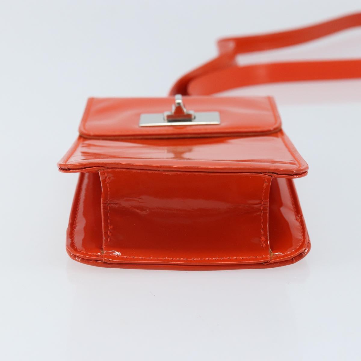 GUCCI Shoulder Bag Patent leather Orange Silver Auth 171407