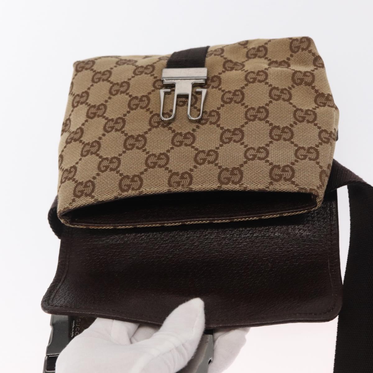 GUCCI GG Canvas Waist bag Beige Silver 131236 Auth 171409