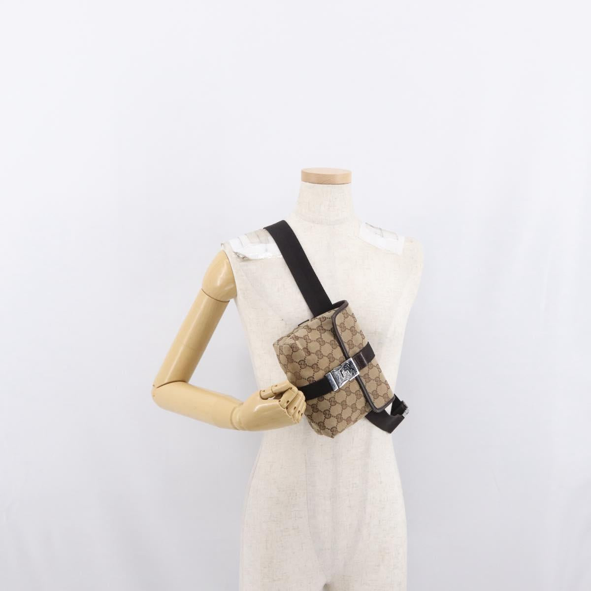 GUCCI GG Canvas Waist bag Beige Silver 131236 Auth 171409