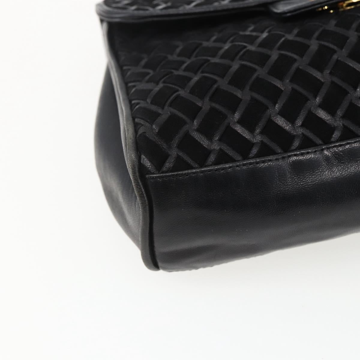 BALLY Shoulder Bag Leather Suede Black Gold Auth 171410