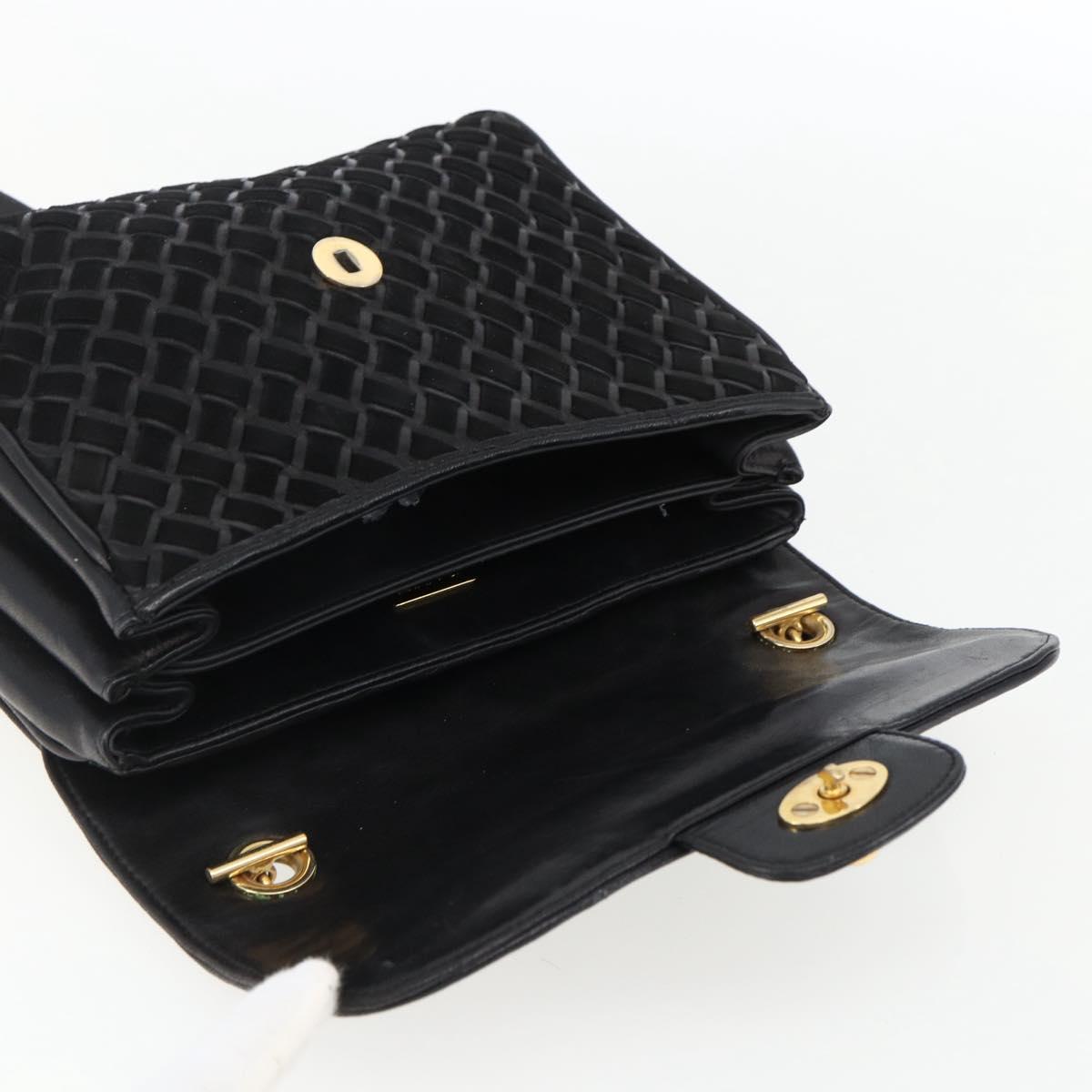 BALLY Shoulder Bag Leather Suede Black Gold Auth 171410