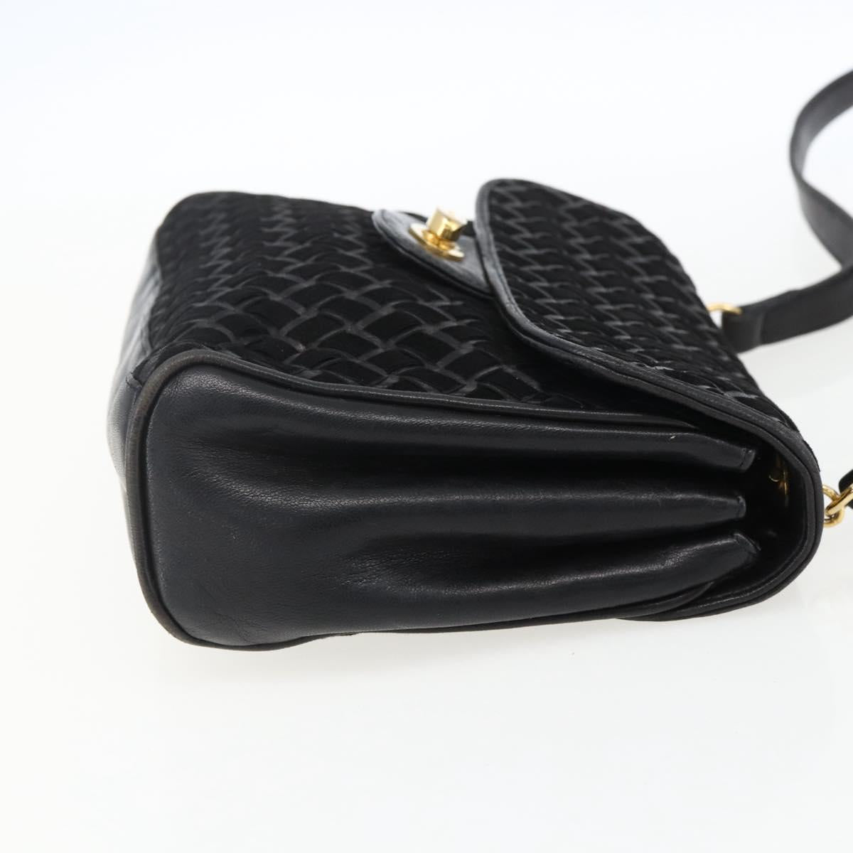 BALLY Shoulder Bag Leather Suede Black Gold Auth 171410