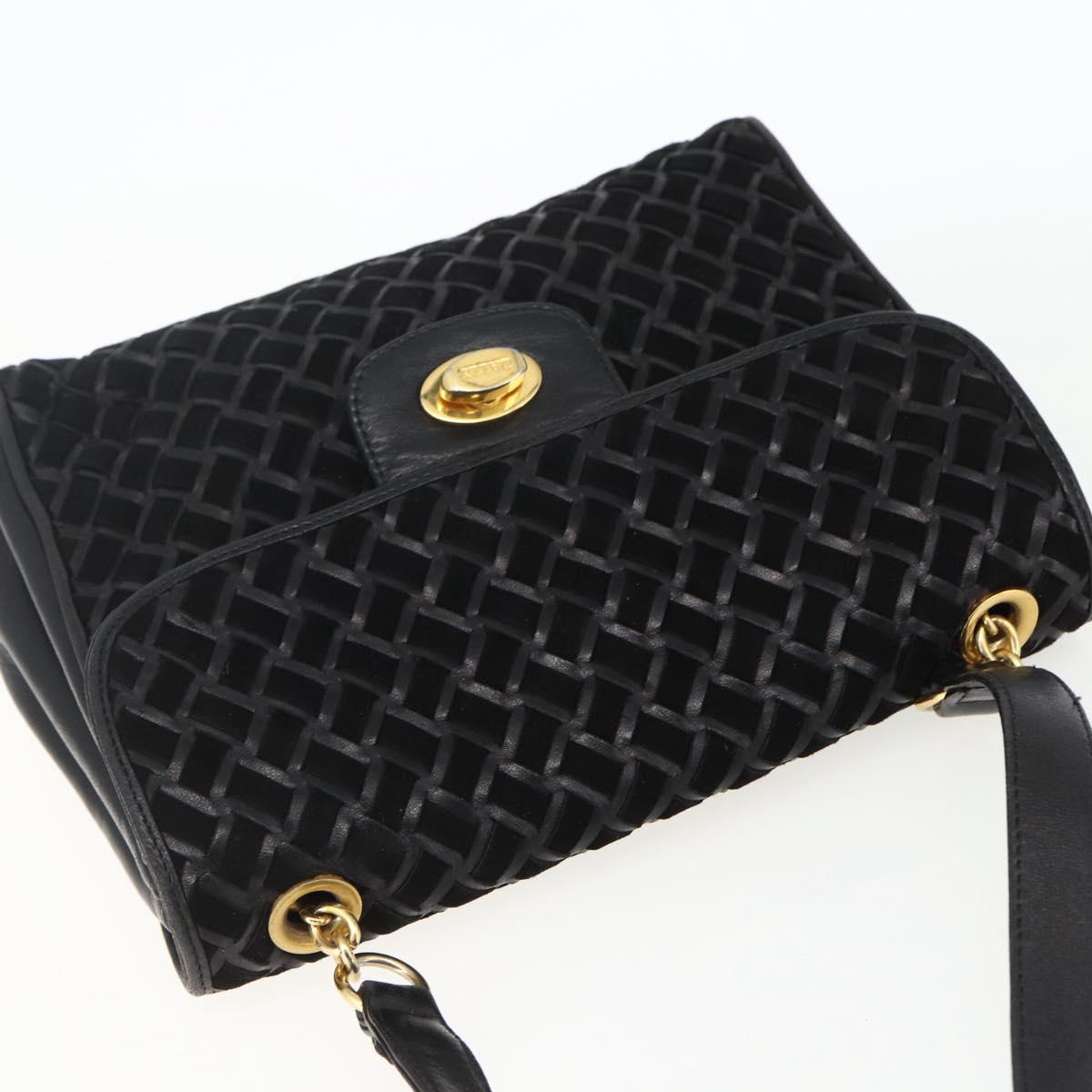 BALLY Shoulder Bag Leather Suede Black Gold Auth 171410
