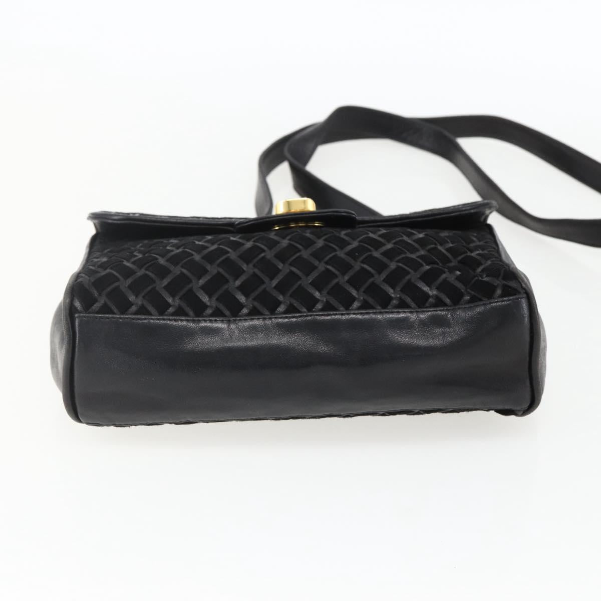 BALLY Shoulder Bag Leather Suede Black Gold Auth 171410