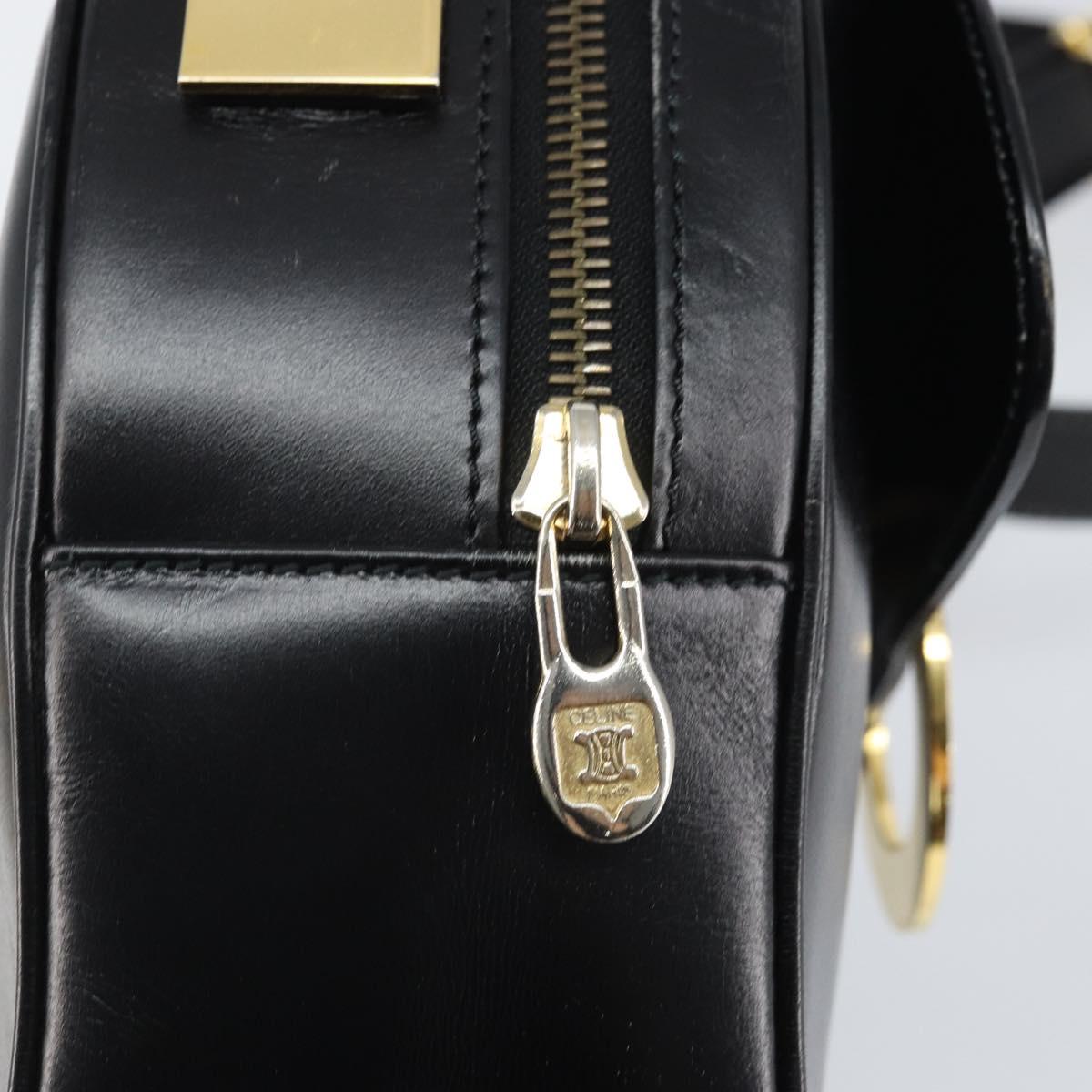 CELINE Circle Shoulder Bag Leather Black Gold Auth 171411V