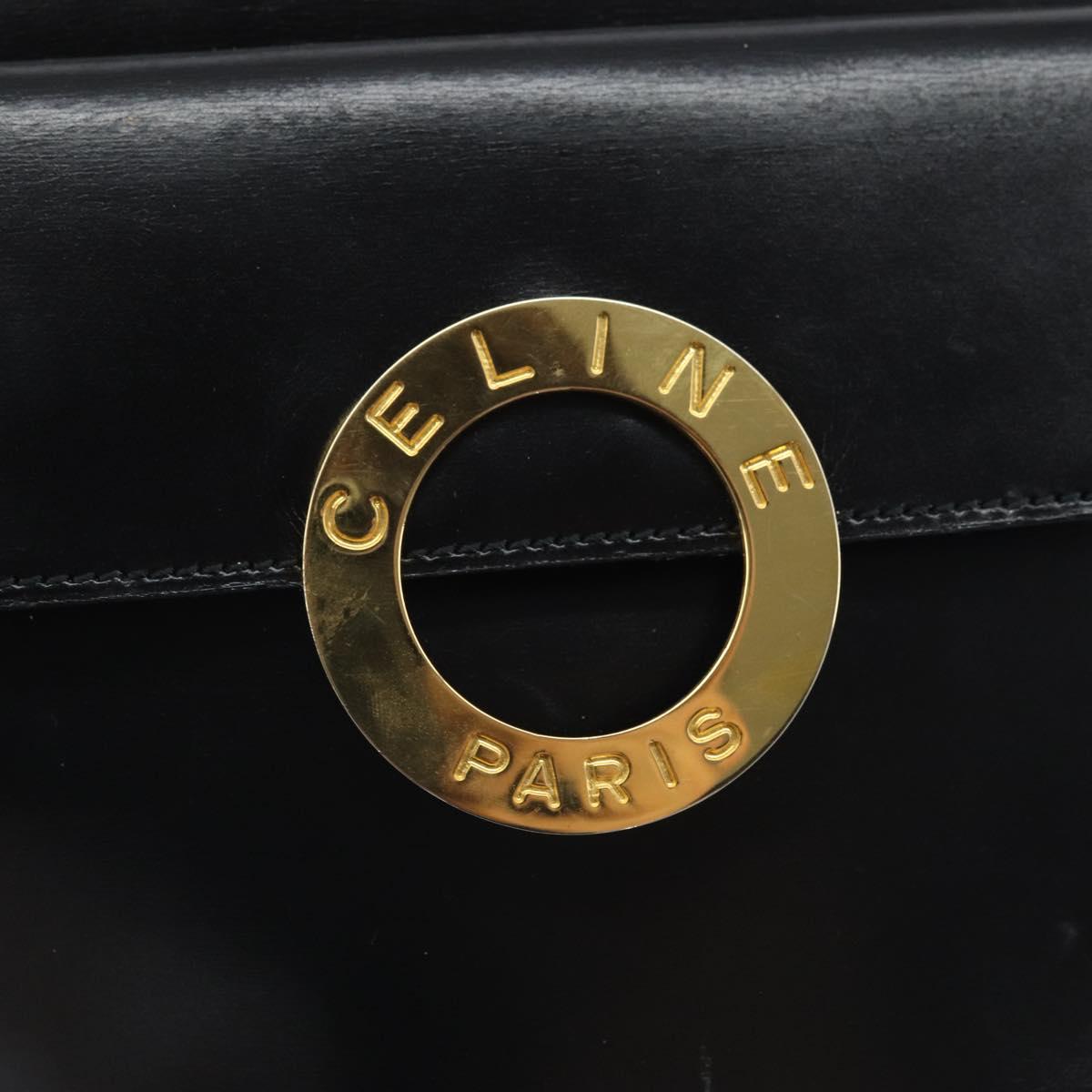CELINE Circle Shoulder Bag Leather Black Gold Auth 171411V
