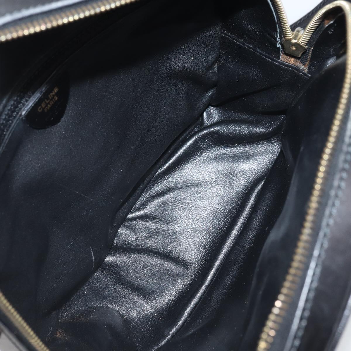 CELINE Circle Shoulder Bag Leather Black Gold Auth 171411V