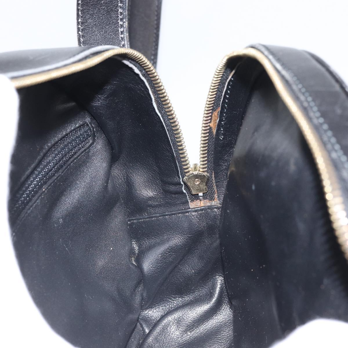 CELINE Circle Shoulder Bag Leather Black Gold Auth 171411V