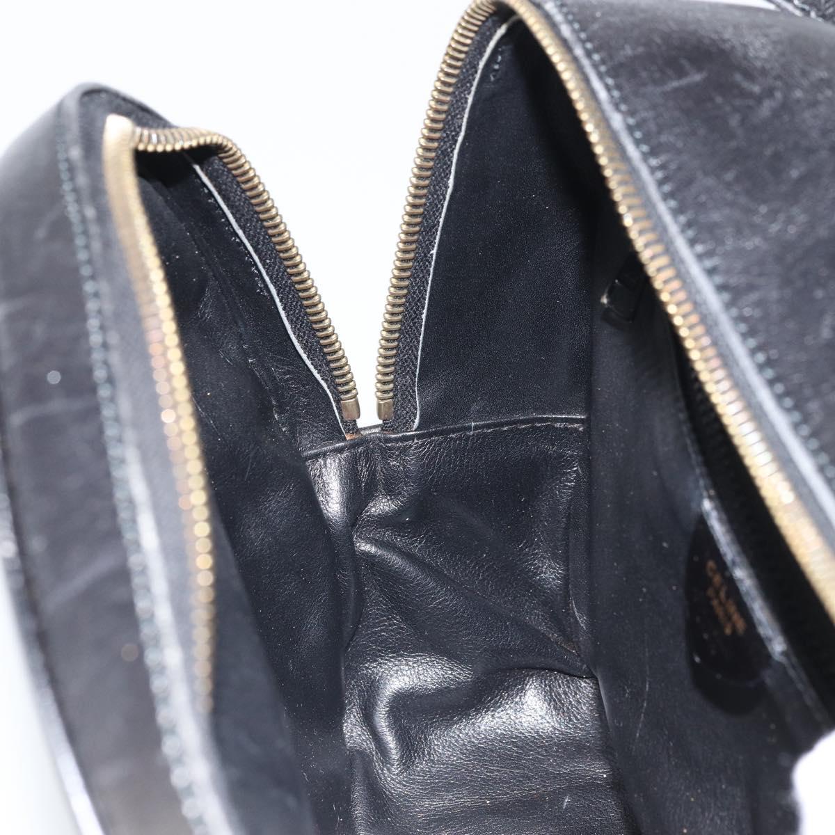 CELINE Circle Shoulder Bag Leather Black Gold Auth 171411V