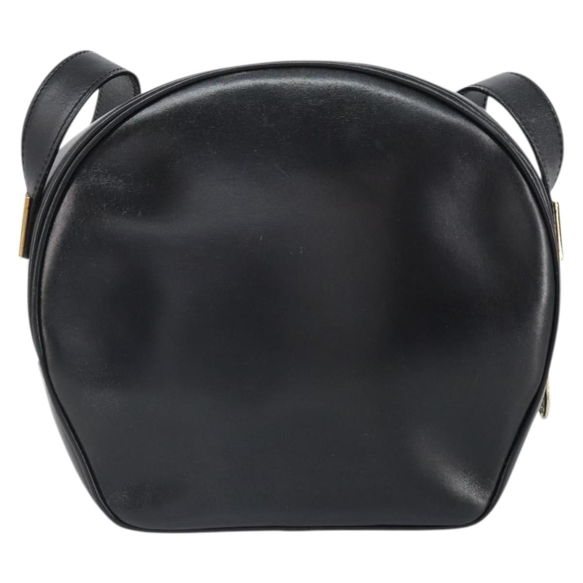 CELINE Circle Shoulder Bag Leather Black Gold Auth 171411V