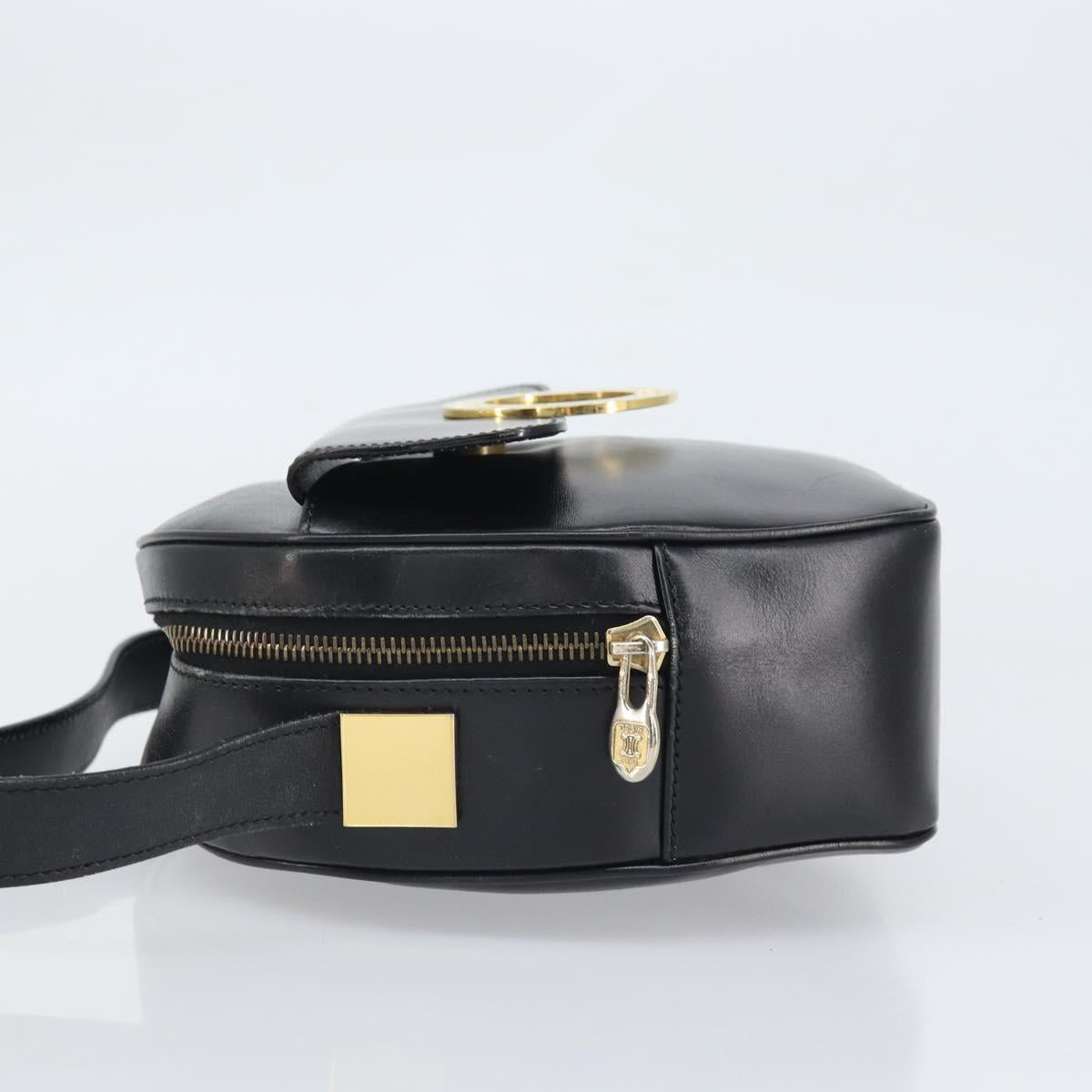 CELINE Circle Shoulder Bag Leather Black Gold Auth 171411V