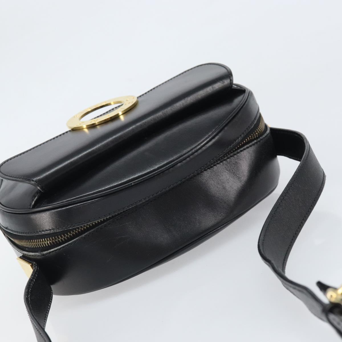 CELINE Circle Shoulder Bag Leather Black Gold Auth 171411V