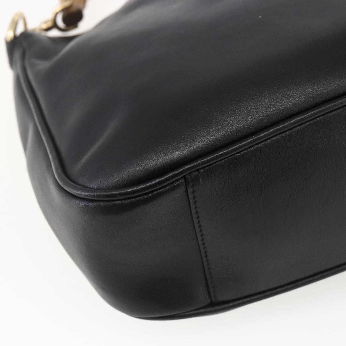 GUCCI Bamboo Shoulder Bag Leather 2way Black Gold 001 2058 1638 Auth 171417