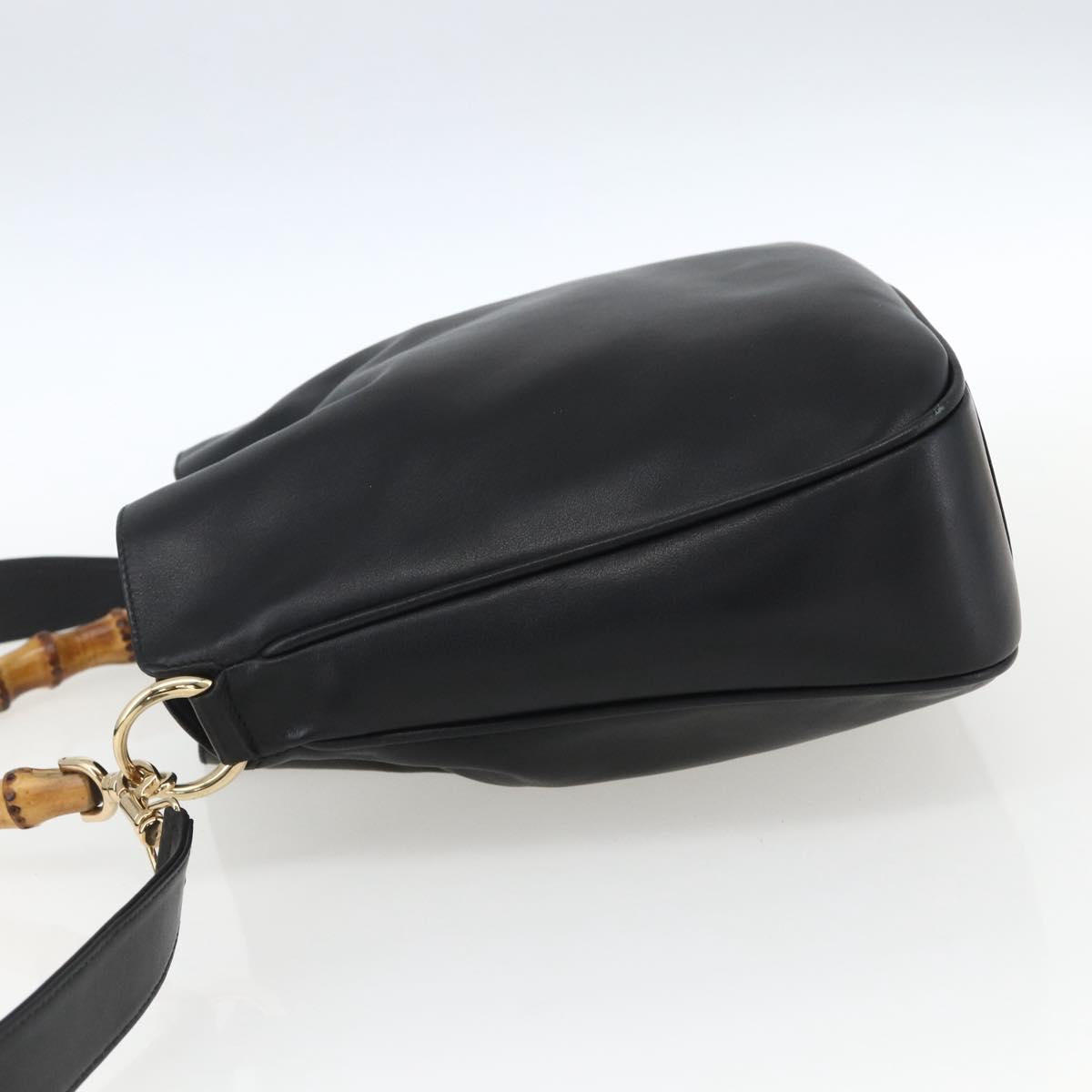GUCCI Bamboo Shoulder Bag Leather 2way Black Gold 001 2058 1638 Auth 171417