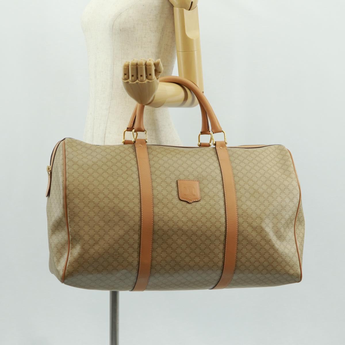 CELINE Macadam Canvas Boston Bag PVC Beige Gold Auth 171422V