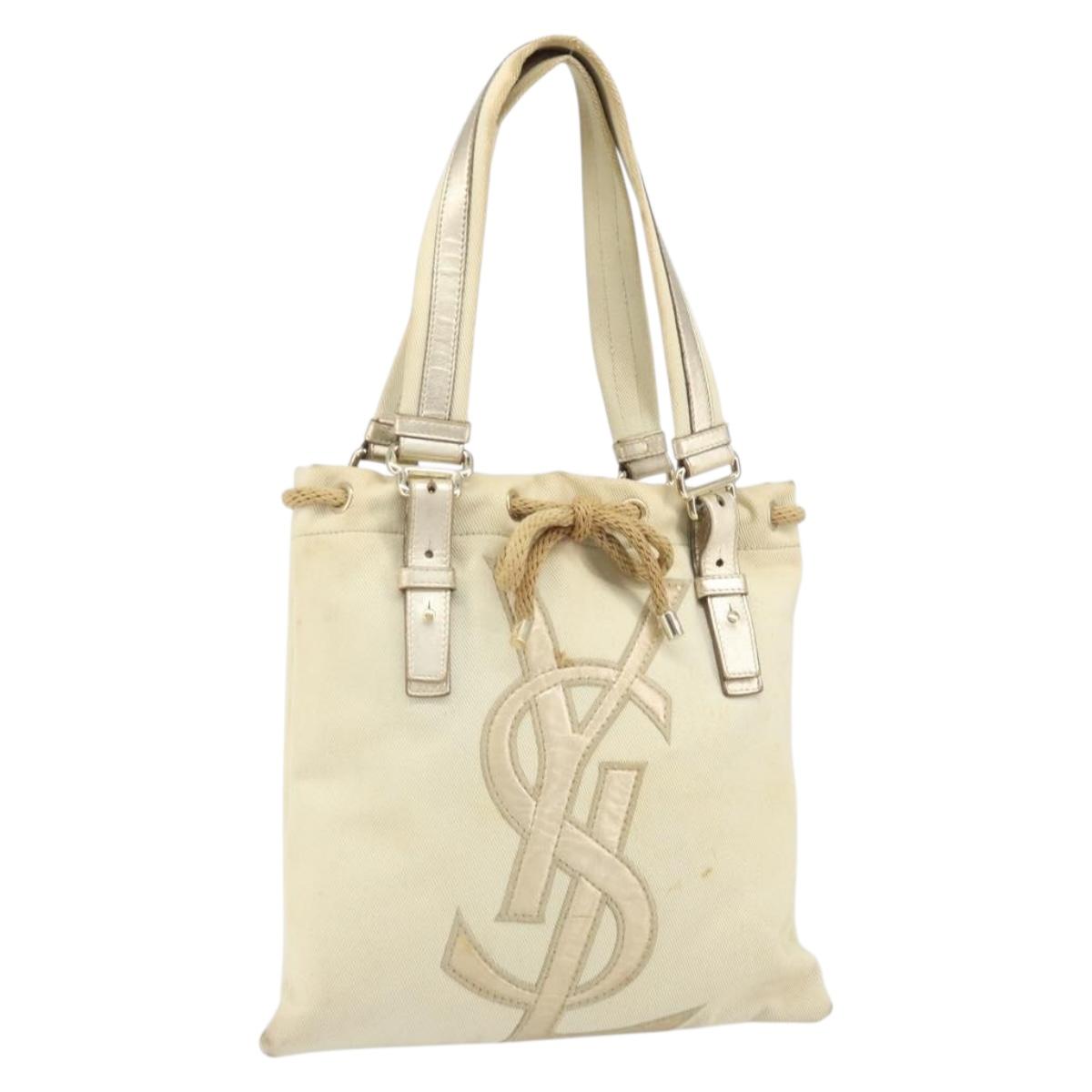 SAINT LAURENT Kahala Tote Bag Canvas Beige Gold 123435 Auth 171425
