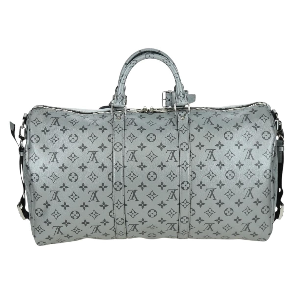 LOUIS VUITTON Monogram Keepall Bandouliere 50 Bag Silver M43848 Auth 171441SAM